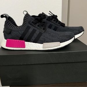 Adidas NMD_R1 dark gray and black w/hot pink.